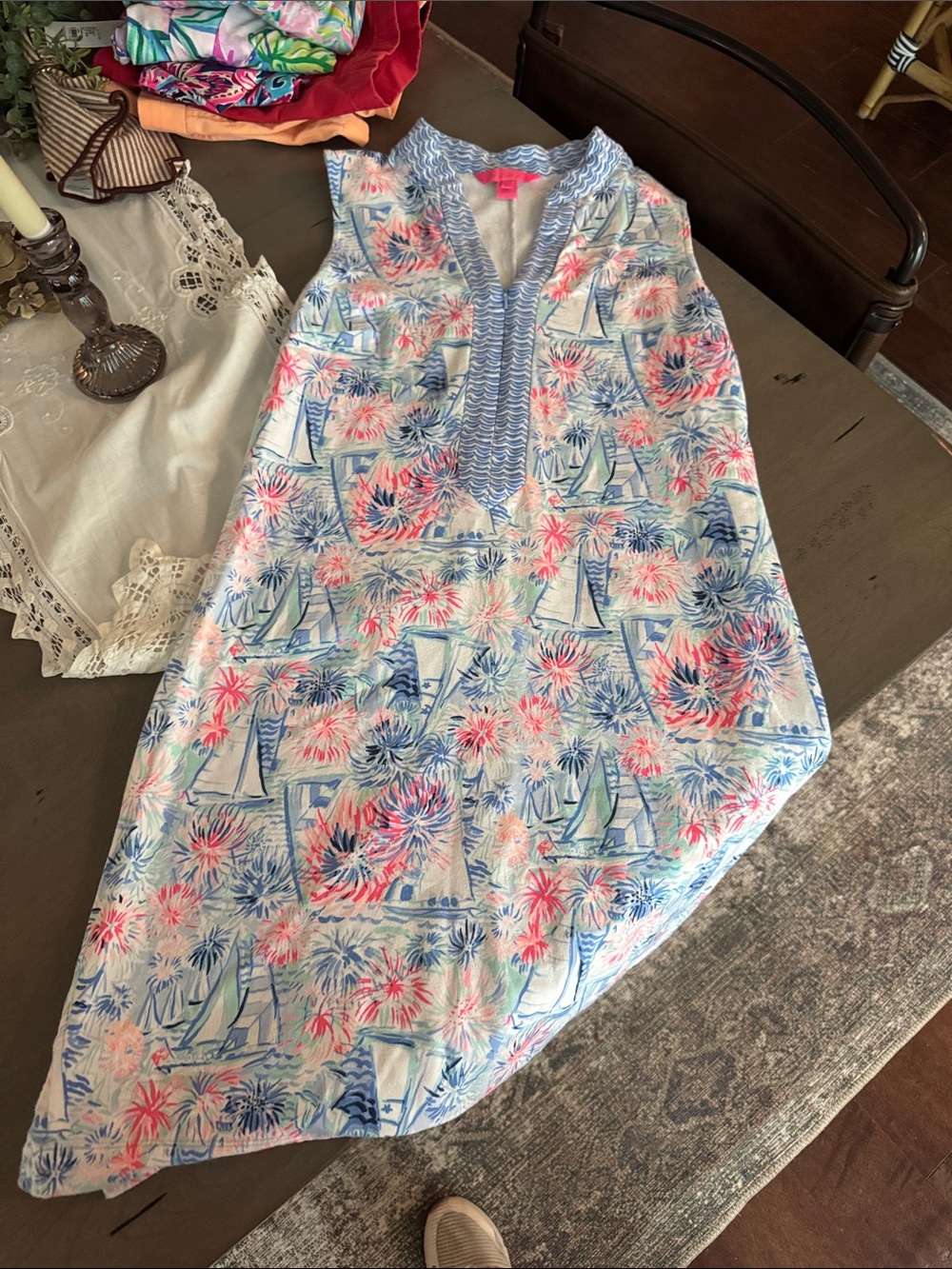 Lilly Pulitzer Women’s ' Sailboat & Firework Print Tunic Dress - Pink & Blue